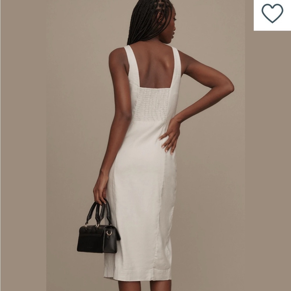 Anthropologie Sleeveless Square Neck Linen Button Wrap Midi Dress, XS - Picture 14 of 14